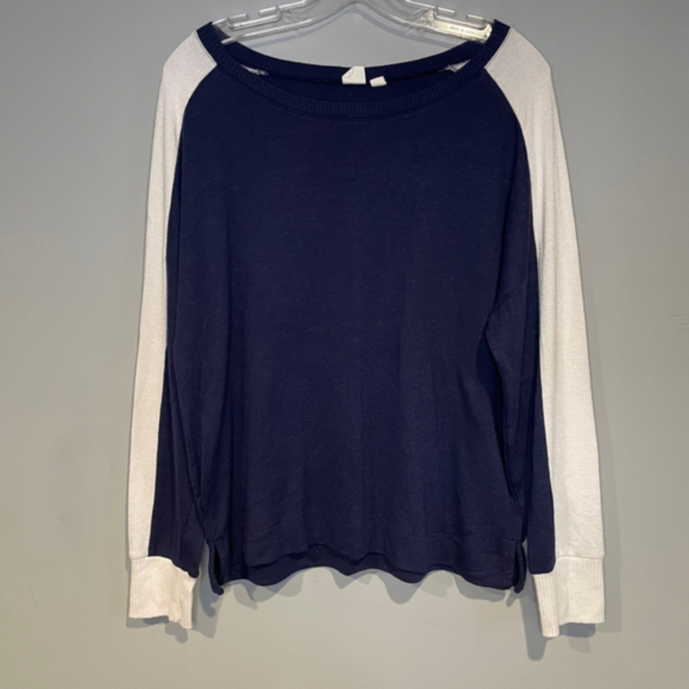 Gap Womens Sweater Navy Blue White ColorBlock Stretch Jewel Neck Size Medium